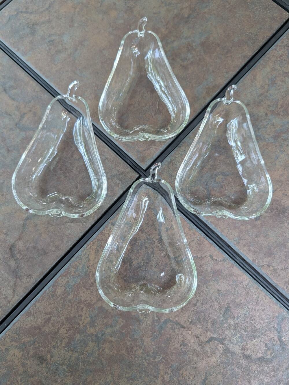 4 Vintage Pear Shaped Fruit Berry Candy Bowl Dish Clear Glass